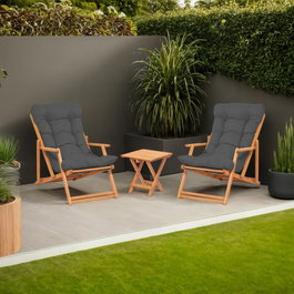 Hanah Home My007 - Juego de mesa y sillas de jardín de 3 piezas - Gris y Natural